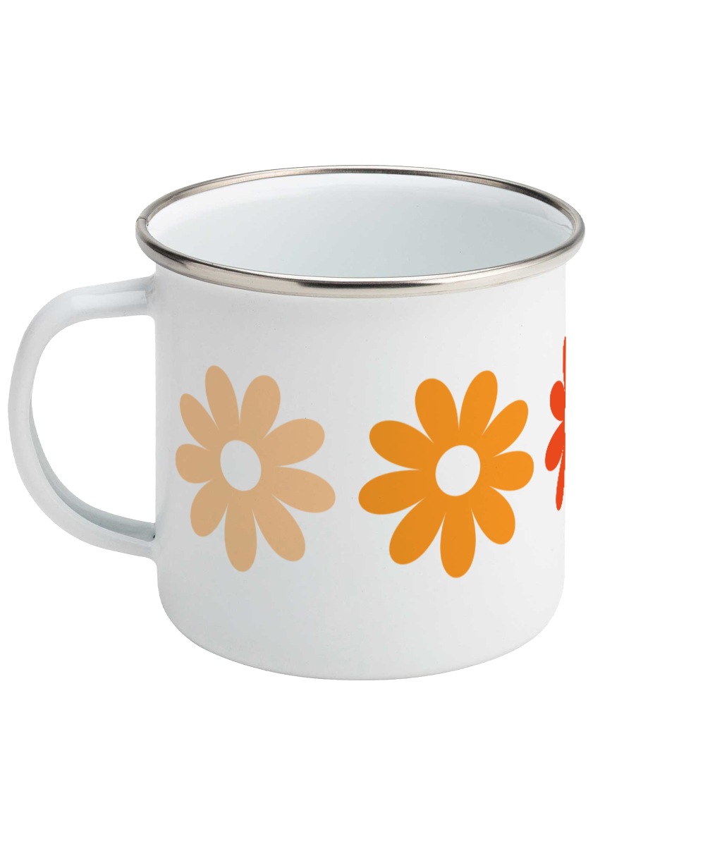 Emaille Mok - 70s bloemen