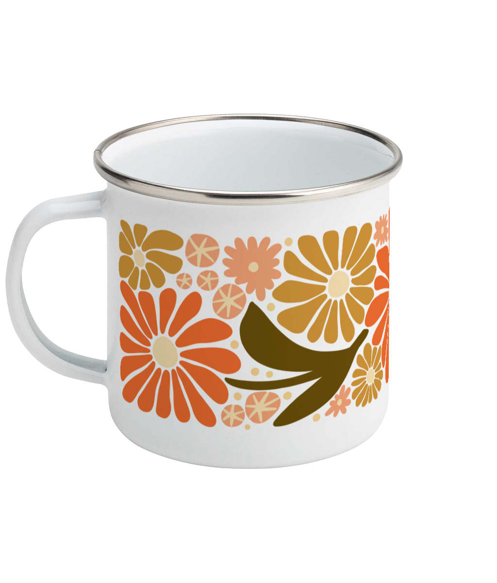 Emaille Mok - Retro bloemen