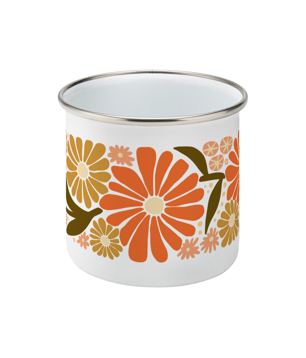Emaille Mok - Retro bloemen