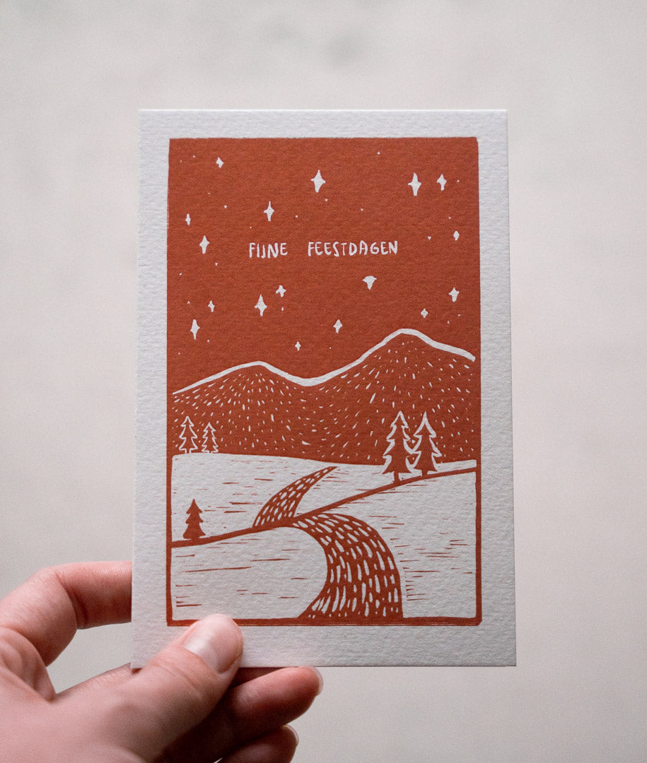 Kerstkaarten set van 5 - Minimalistische bergen