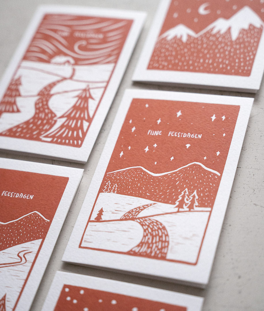 Kerstkaarten set van 5 - Minimalistische bergen