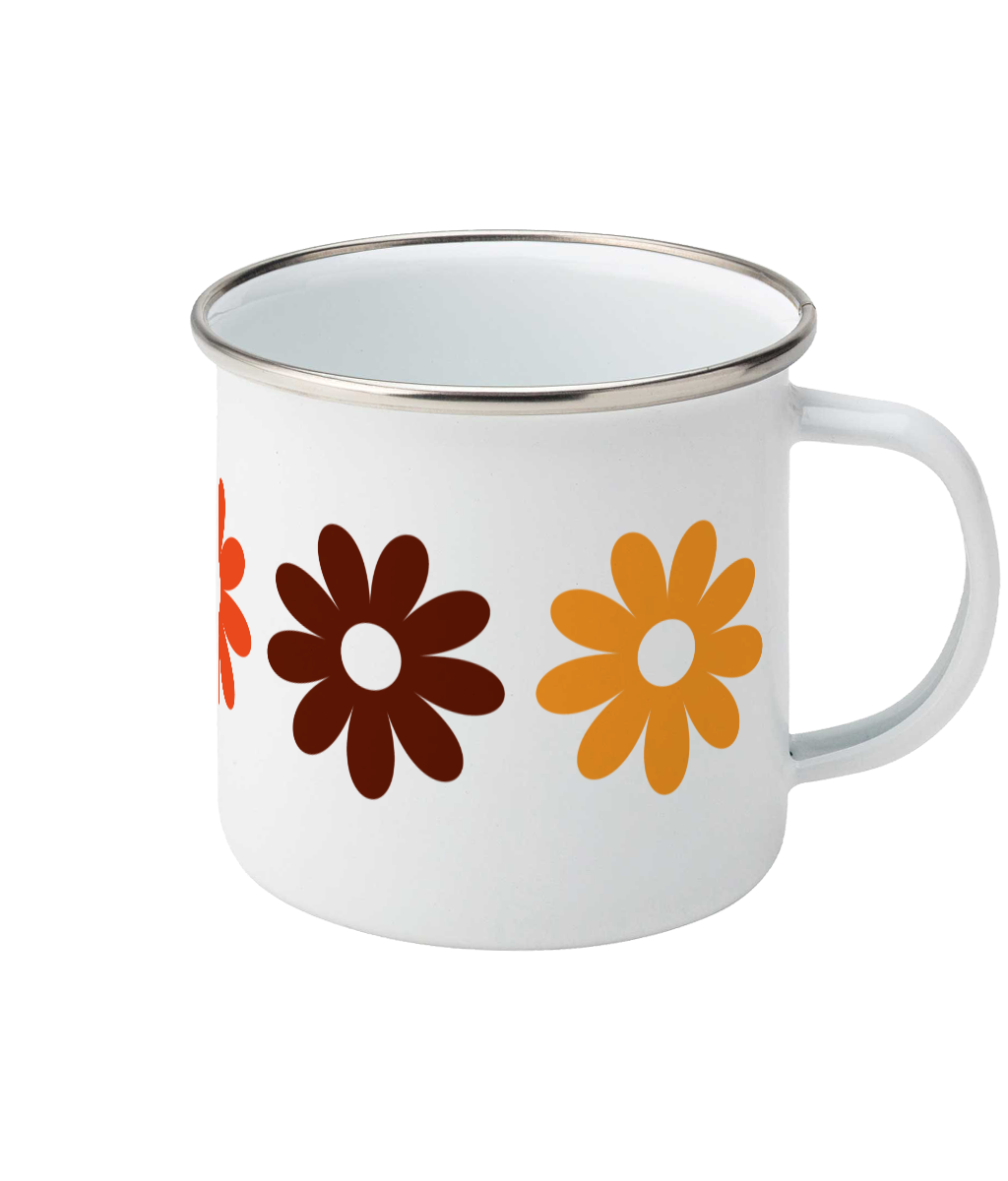 Emaille Mok - 70s bloemen