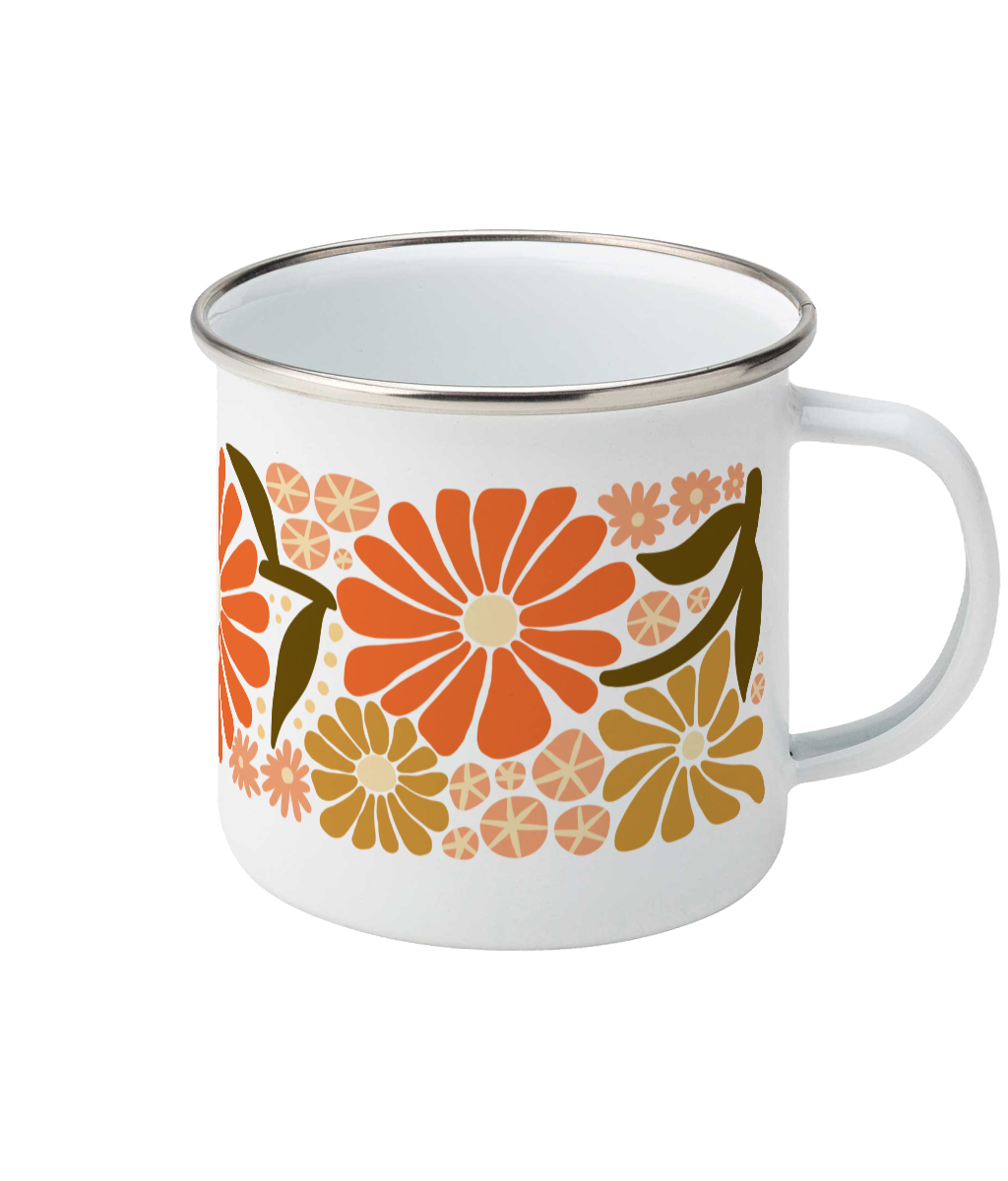 Emaille Mok - Retro bloemen