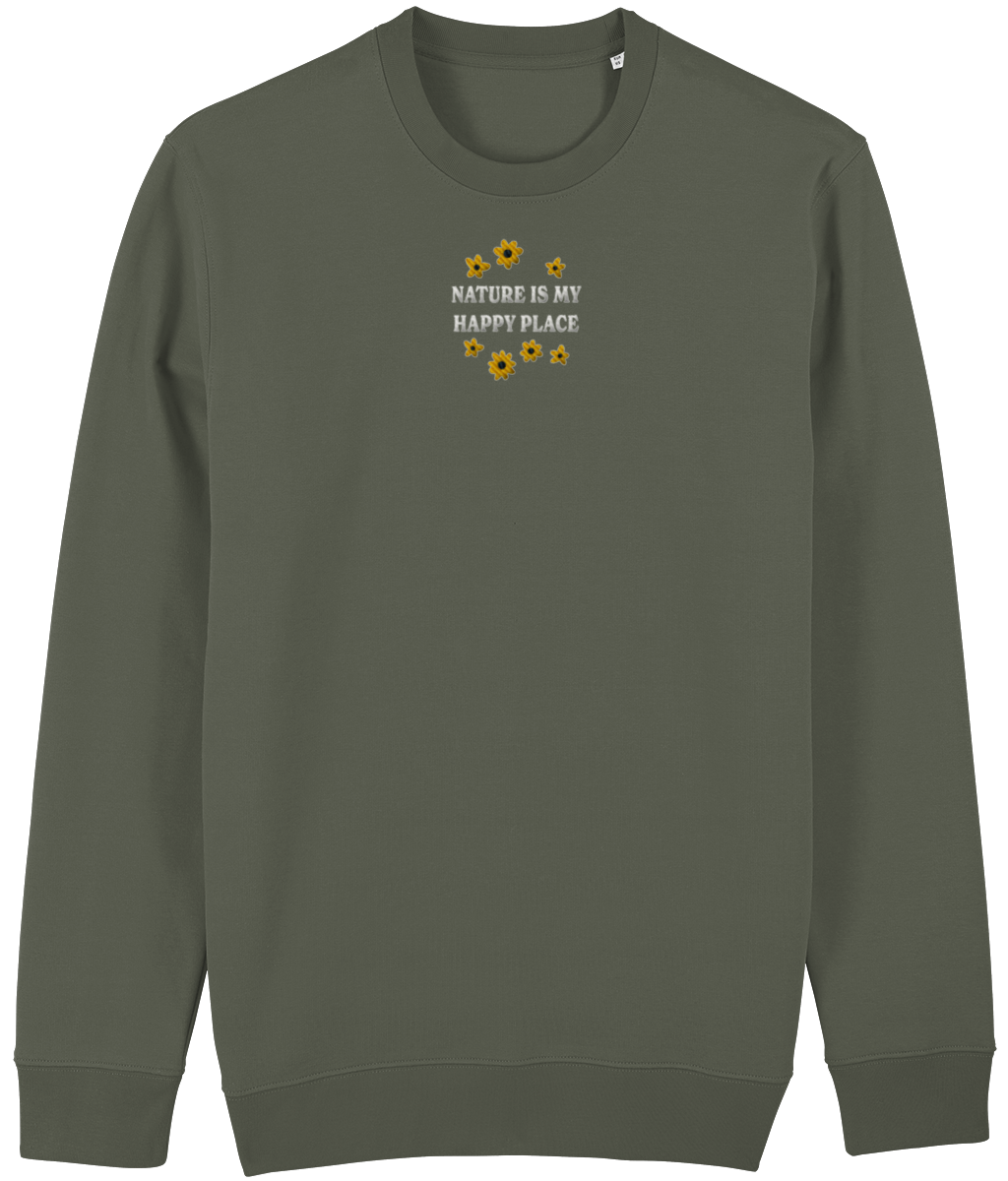 Geborduurde Sweater bloemen - Logo midden - Bio katoen