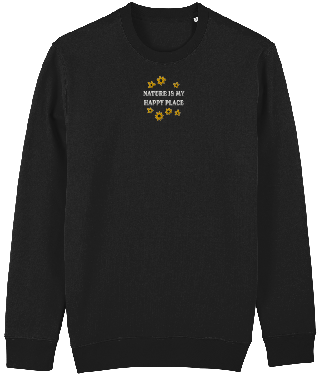 Geborduurde Sweater bloemen - Logo midden - Bio katoen
