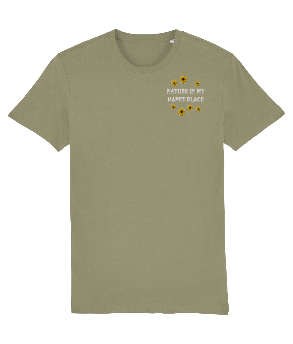 Geborduurd shirt bloemen - Logo links - Bio katoen