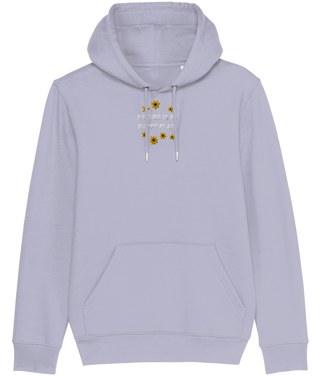 Geborduurde Hoodie bloemen - Logo midden - Bio katoen