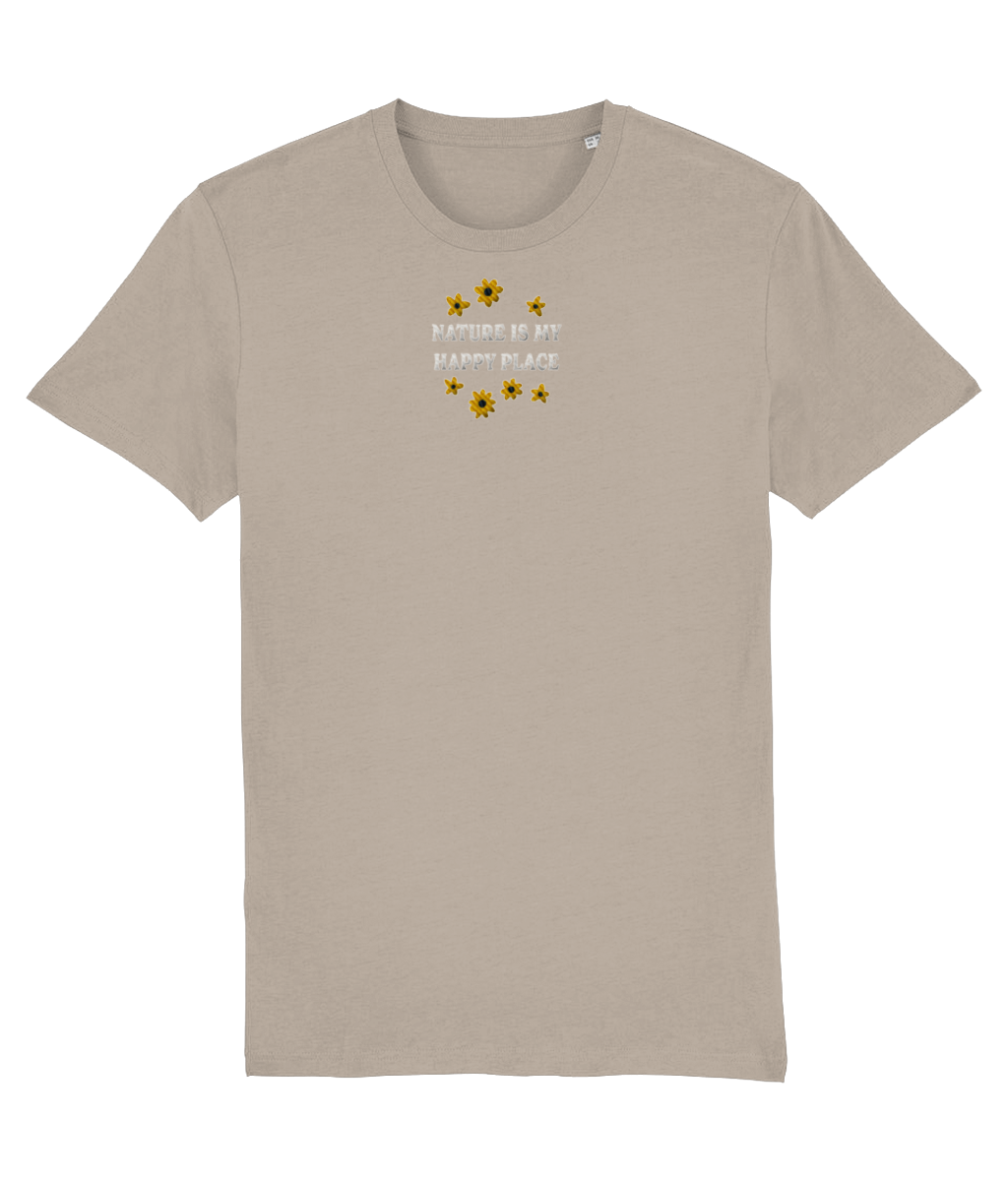 Geborduurd shirt bloemen - Logo midden - Bio katoen