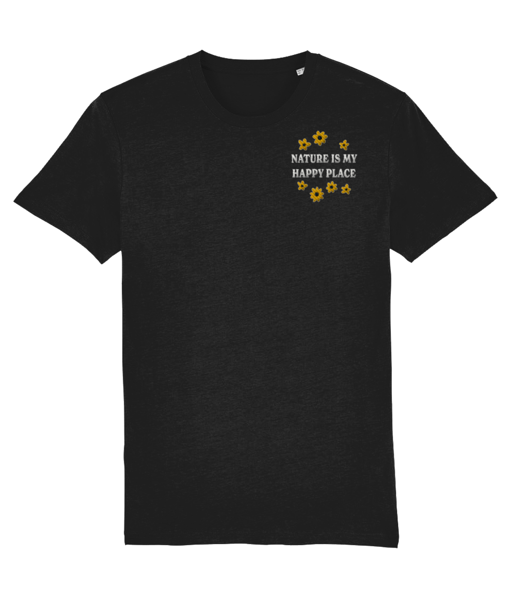 Geborduurd shirt bloemen - Logo links - Bio katoen