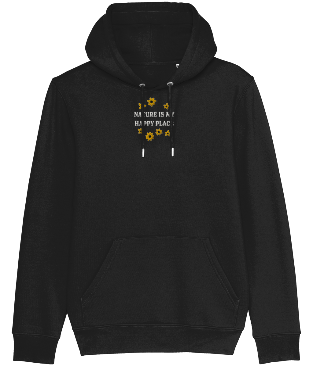 Geborduurde Hoodie bloemen - Logo midden - Bio katoen