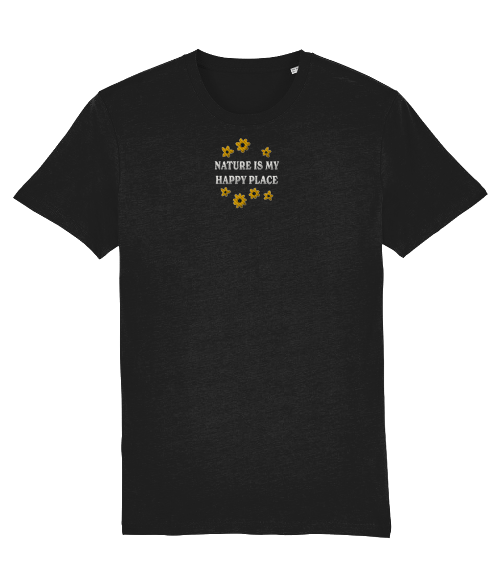 Geborduurd shirt bloemen - Logo midden - Bio katoen