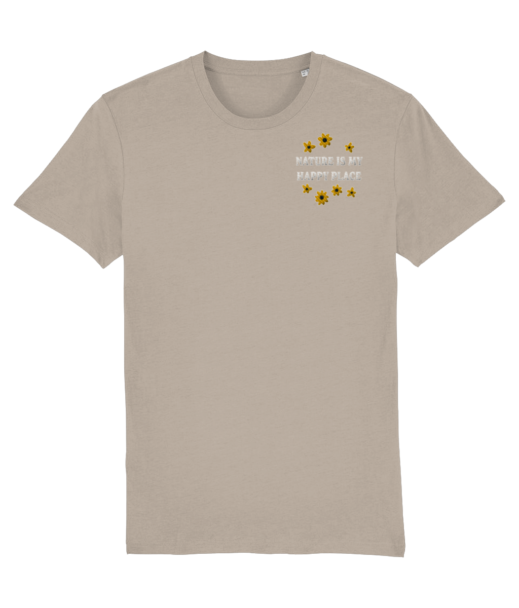 Geborduurd shirt bloemen - Logo links - Bio katoen