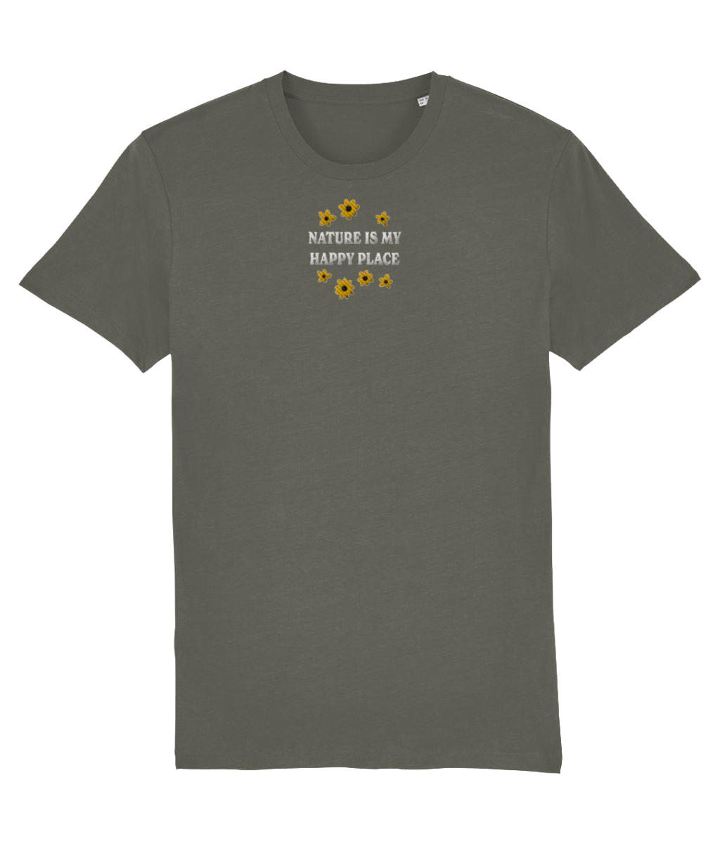 Geborduurd shirt bloemen - Logo midden - Bio katoen