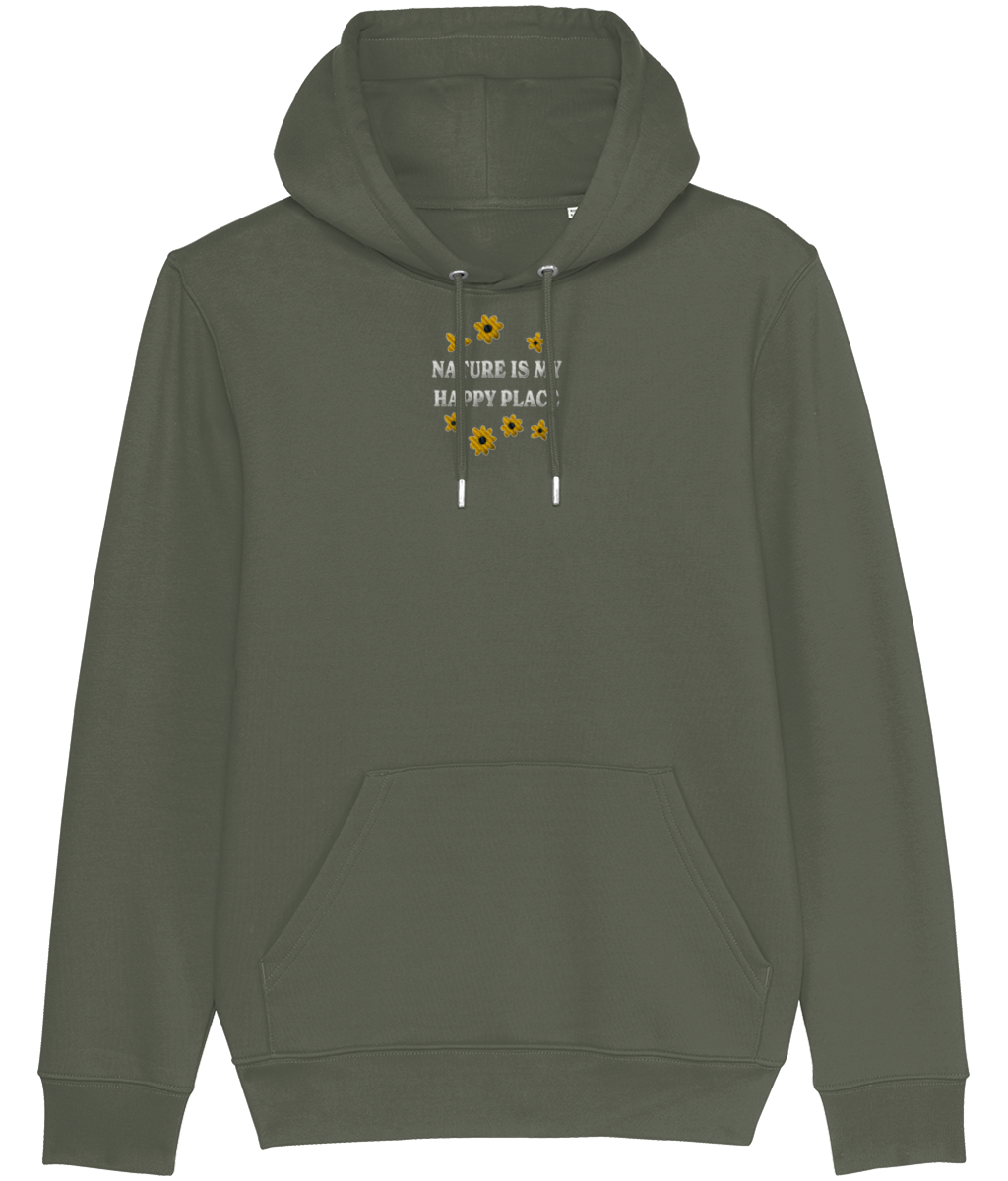 Geborduurde Hoodie bloemen - Logo midden - Bio katoen
